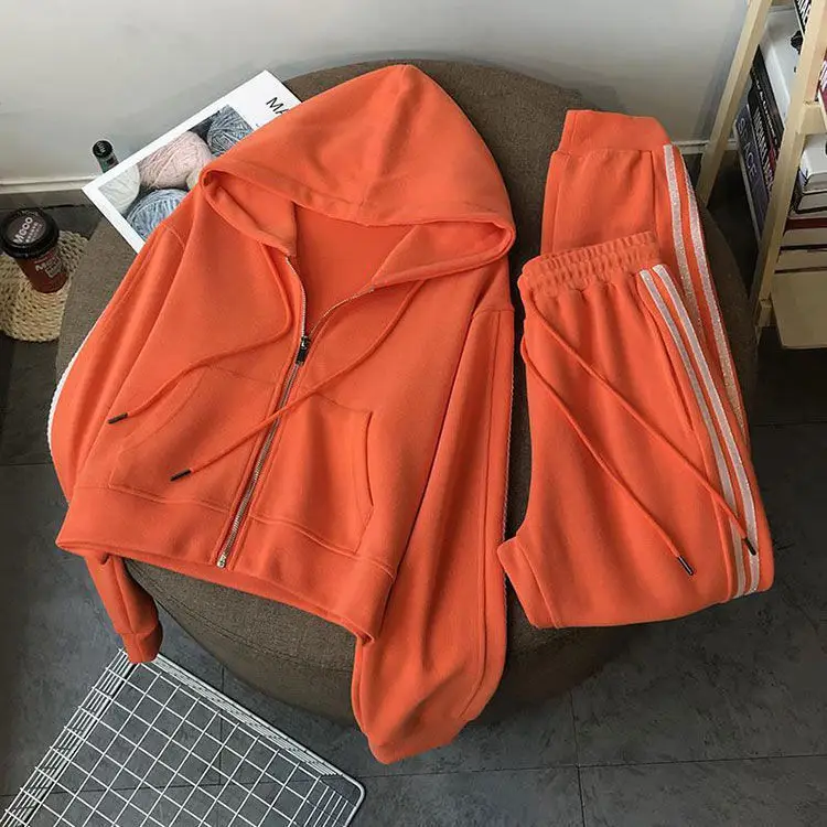 

2021 spring summer autumn new short zipper sweater women's suit loose sportswear leisure two piece set