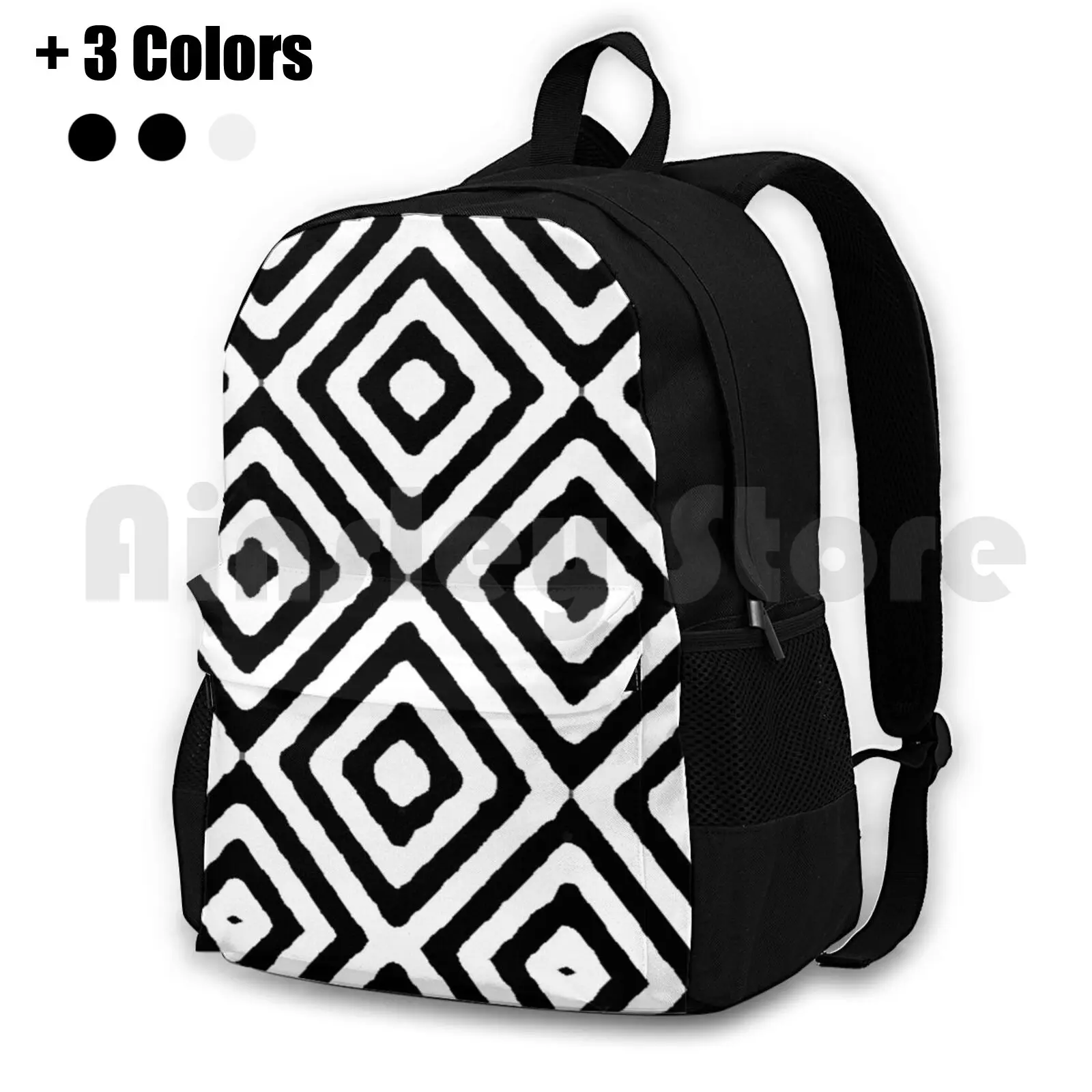 

Black And White Geometric Diamonds Pattern By Ozcushionstoo Outdoor Hiking Backpack Riding Climbing Sports Bag Black And White