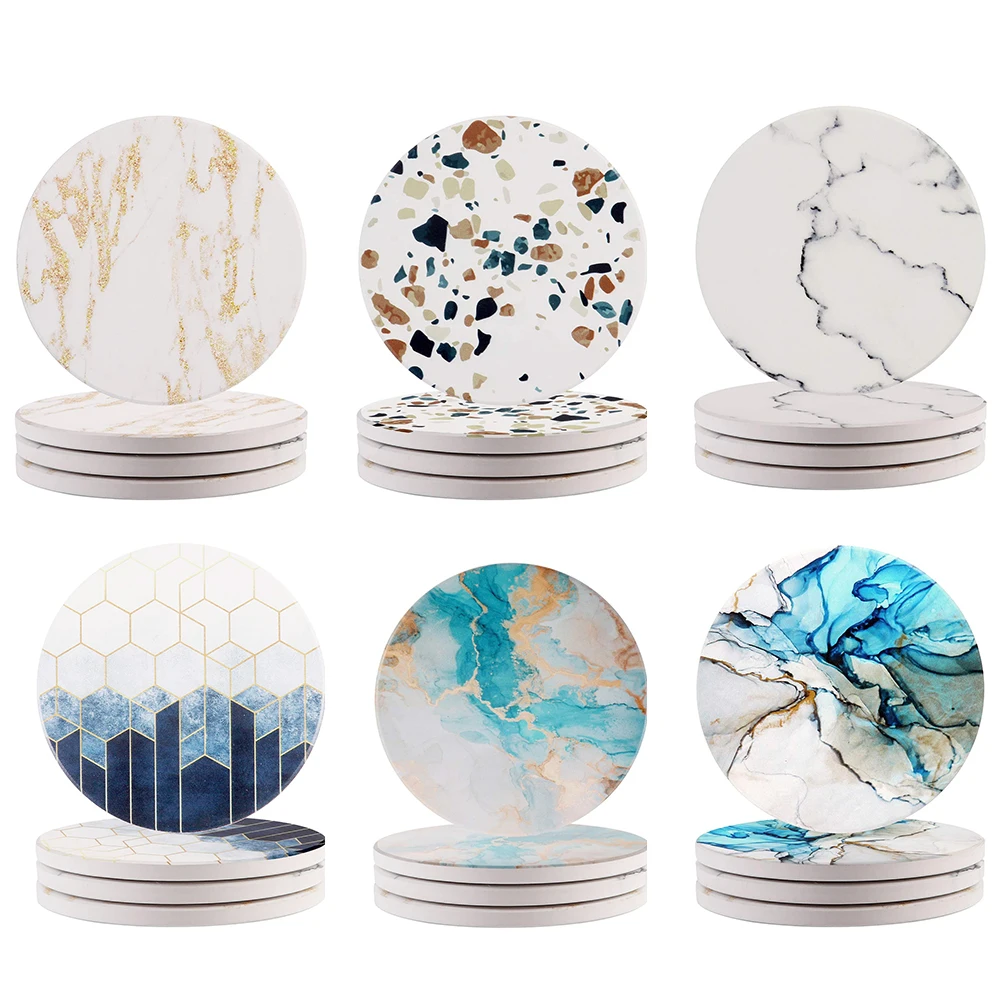 

4PCS Pattern Ceramics Coaster Cup Pad Mat Heat Insulation Table Bowl Mat Coffee Tea Cup Round Heat-Resistant Nonslip Pads