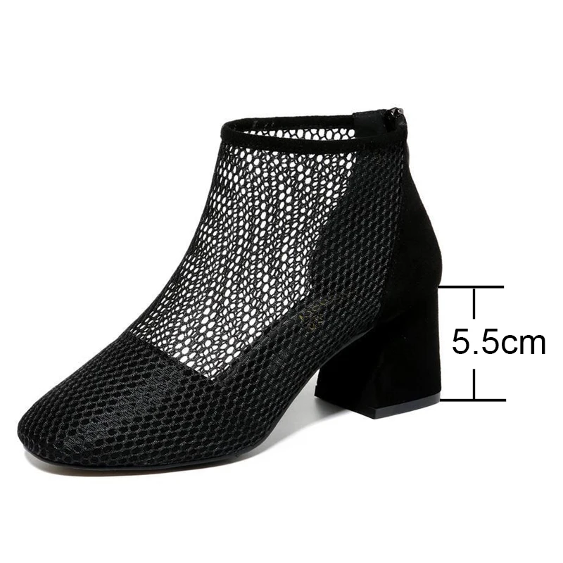 

2021 new mesh summer sandals square toe high heels women shoes ladies breathable casual slides boots woman heels sandal black