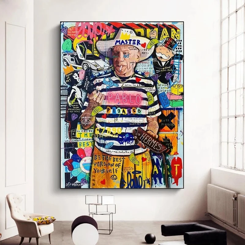 

Graffiti Pop Canvas Painting Character Portrait Picture Living Room Decoration Wall Art Poster and Prints Mural for Modern Home