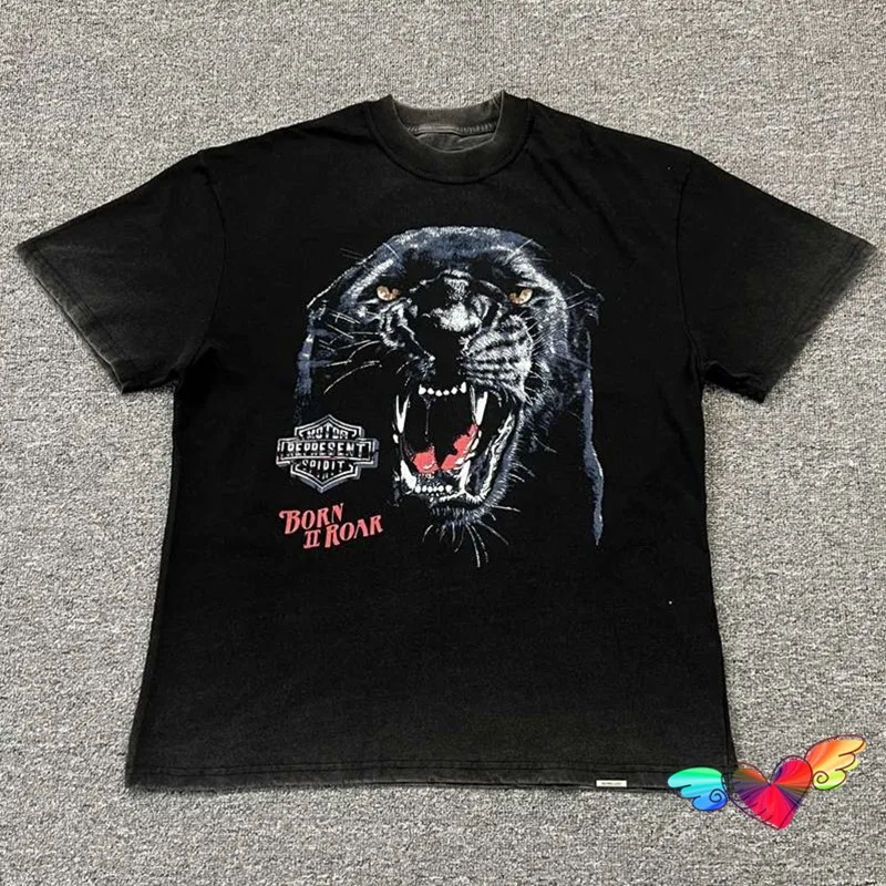 

Vintage Black Represent BORN TO ROAR Tee 2022 Men Women 1:1 High Quality Hound Graphic Represent T shirt Wash Tops Short Sleeve