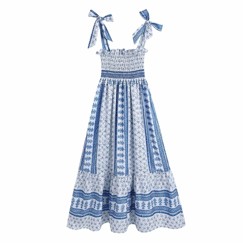 

Summer Women Digital Printing Suspender Midi Dress Female Sleeveless Clothes Casual Lady Loose Vestido D7852
