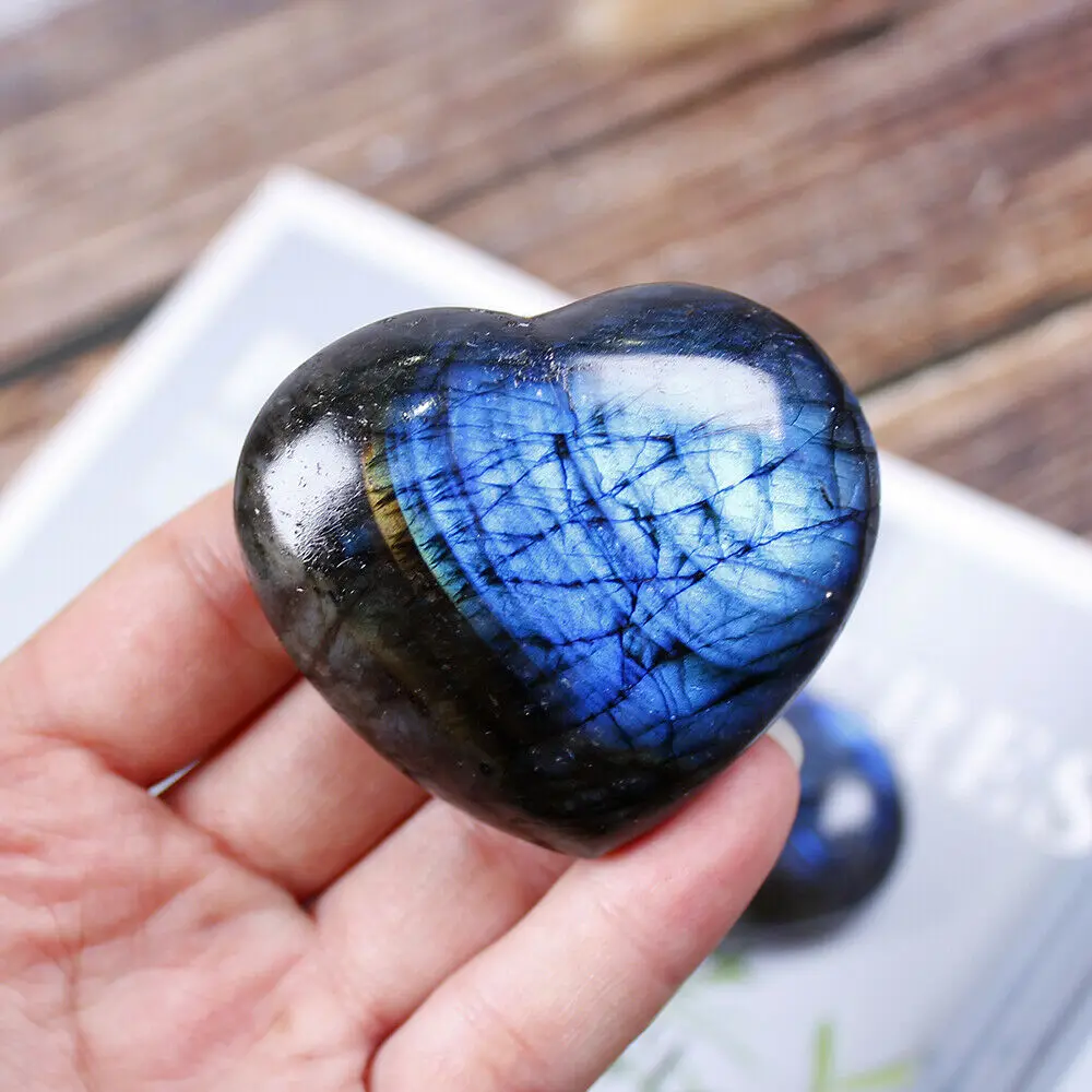 

AAA+Natural Crystal Heart Moonstone Polished Labradorite Stone Healing Energy Reiki