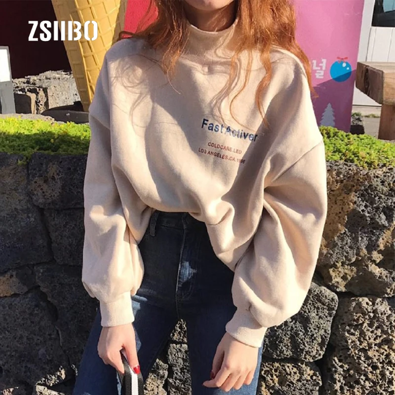Корейский ulzzang Осень ins модный буквенный принт буквы фанатский Свитшот Harajuku свободный водолазка Повседневная Женская толстовка