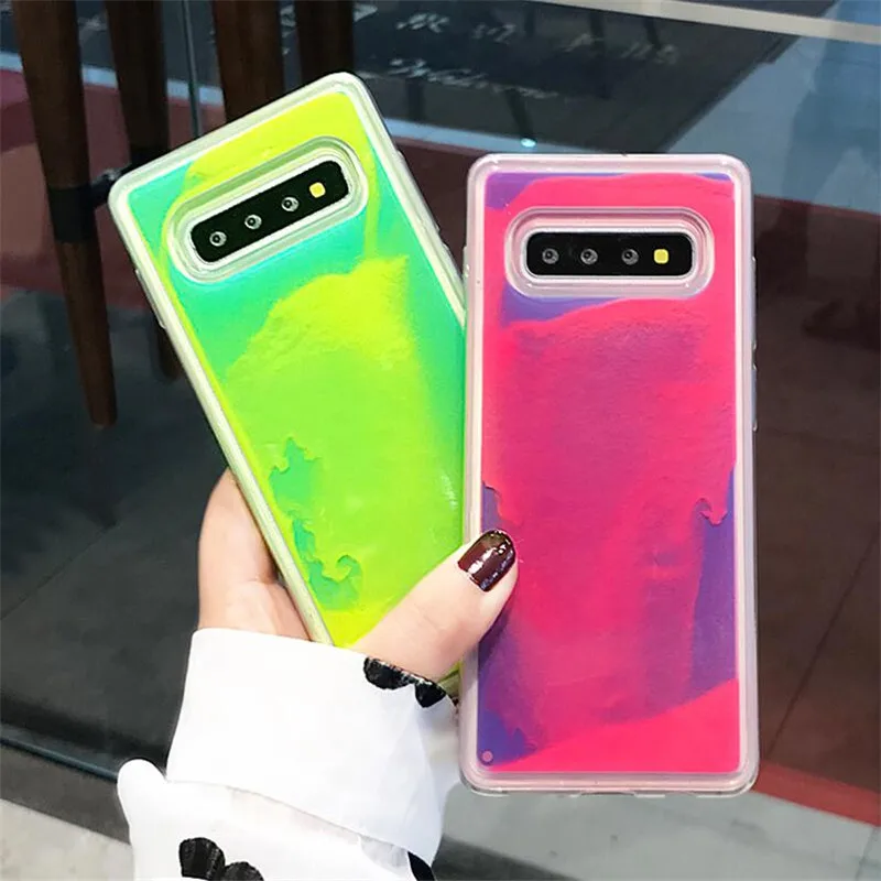 

Luminous Neon Sand Cover For Samsung Galaxy S8 S9 S10 S20 Ultra Plus Note 10 8 9 Glow In The Dark Liquid Glitter Quicksand Cases