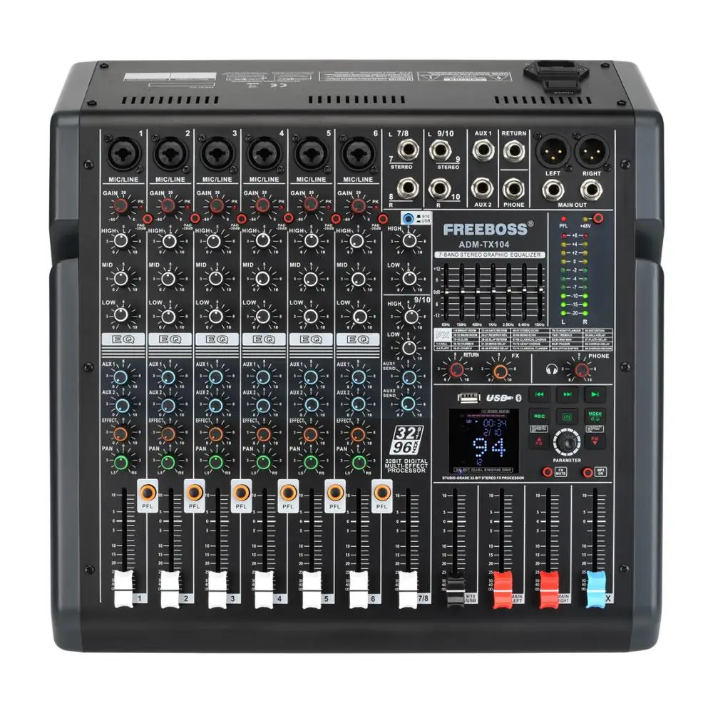 Профессиональный аудиомикшер Freeboss ADM TX104 10 каналов + 48 В 7 диапазонный графический