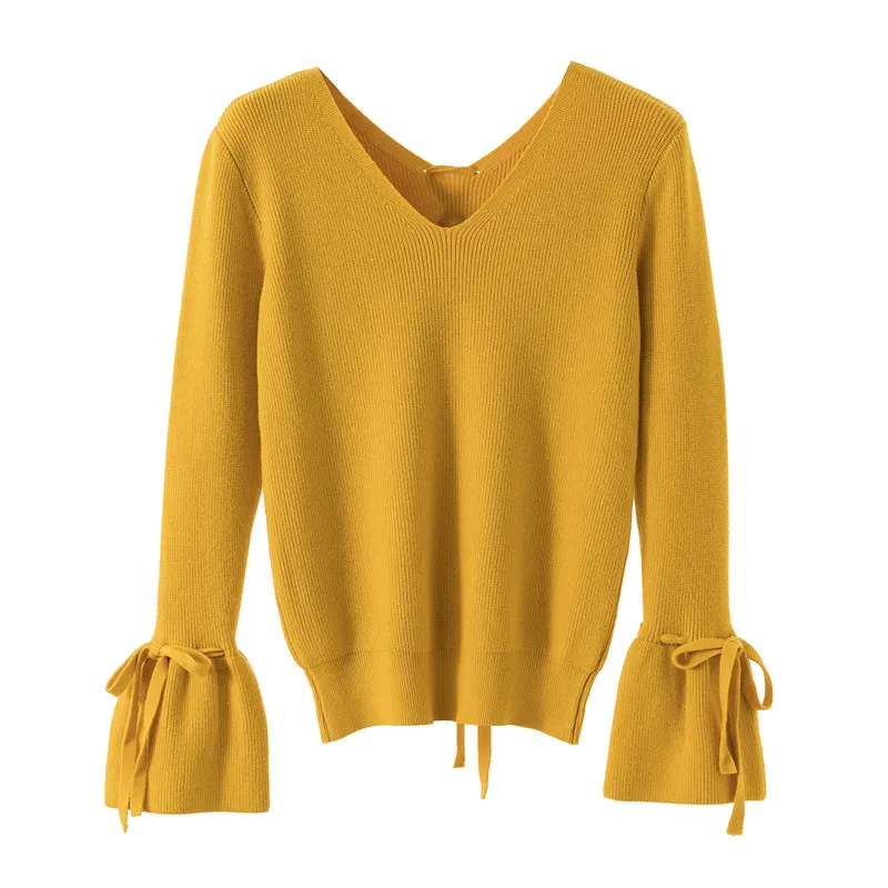 Женский свитер с длинным рукавом JUJUGE повседневный вязаный пуловер v-образным