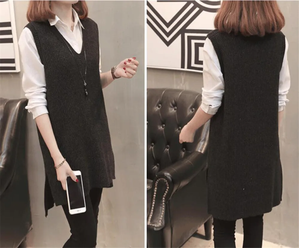 Женский свитер-жилет весна-осень 2020 пуловер без рукавов с V-образным вырезом