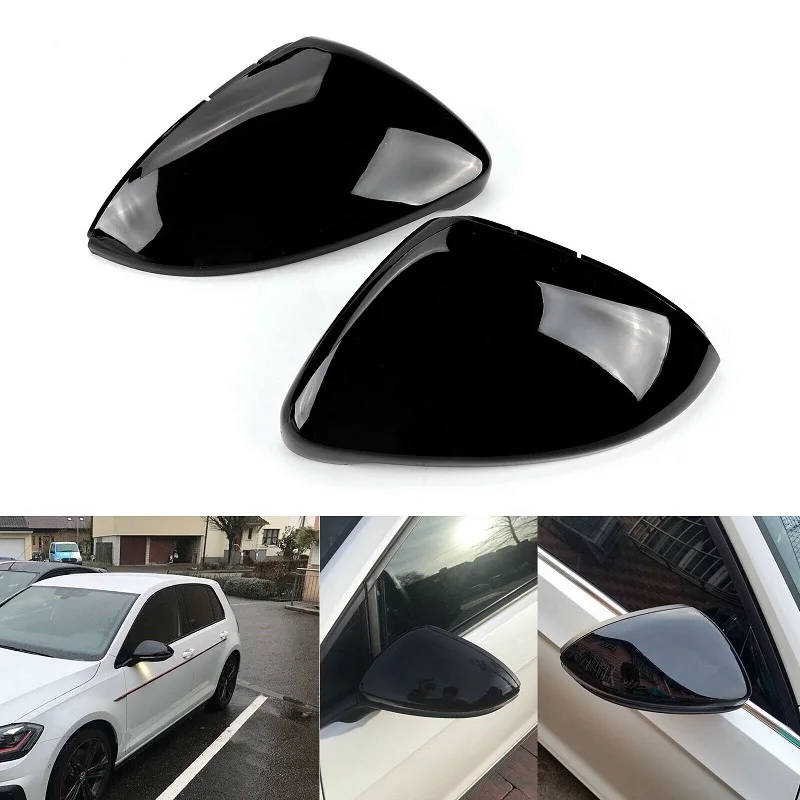 

1Pair Left Right Side Rear View Mirror Covers Caps for VW Golf GTI MK7 7.5 Carbon Fiber/Glossy Black Door Wing Mirror Case Cover