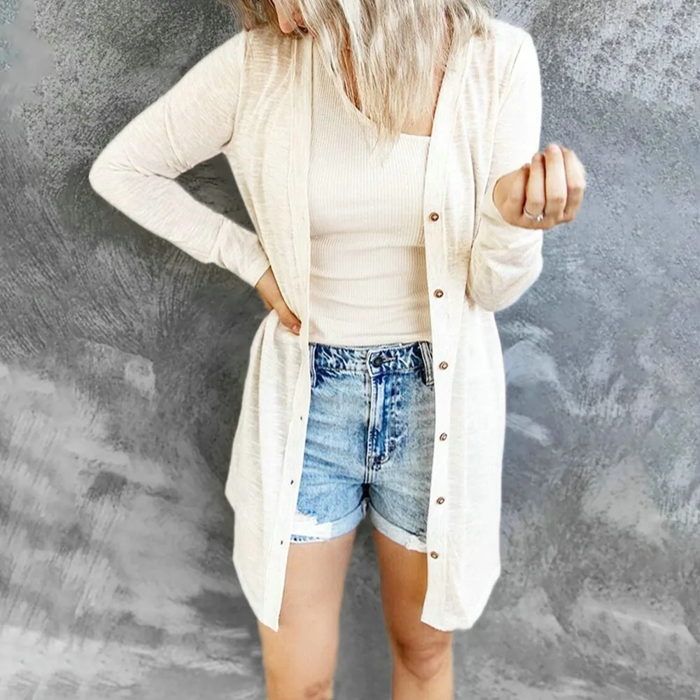 

SHUJIN Autumn Casual Long Cardigan Women Solid Long Sleeve Loose Cardigans kawaii Office Lady Open Stitch Cardigan Plus Size