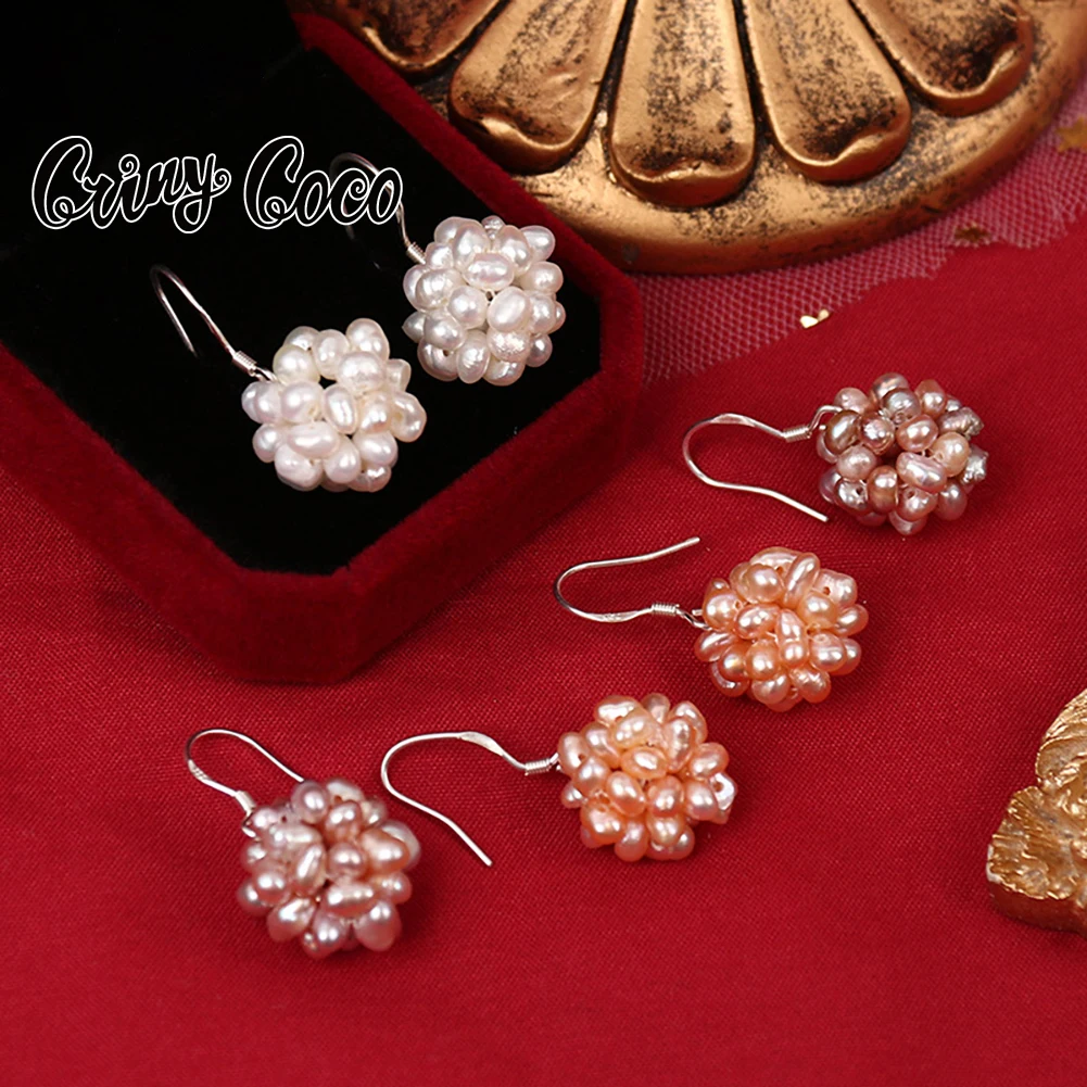 

Cring Coco Women Natural Freshwater Pearl Earrings Flower Cluster Simple Pendant Earring Mother's Day Gift 2022 Fashion Women's