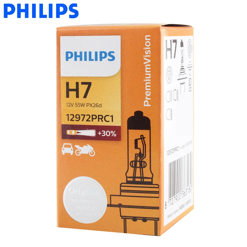 Philips 100% оригинальные H7 12 В 55 Вт PX26d Premium Vision Standard автомобильные лампы для фар