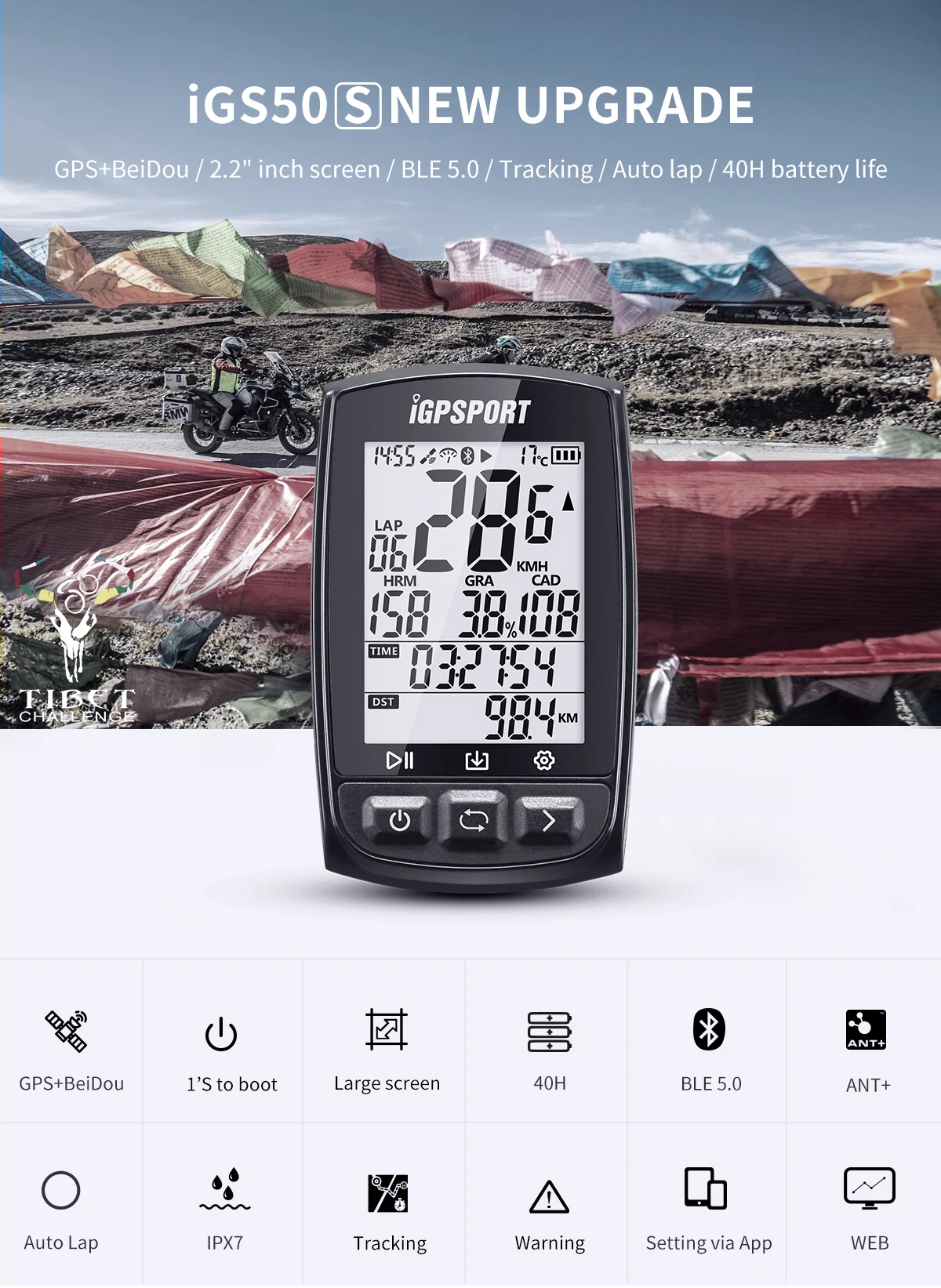 iGPSPORT iGS50S Bike computer GPSEnabled Bicycle Computer navigation Speedometer IPX7 200 hours data storage | Спорт и развлечения