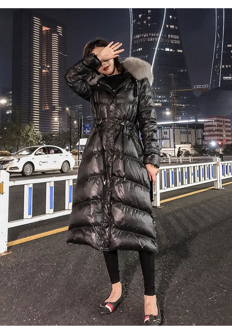 Модное пальто с капюшоном и меховым воротником, женский пуховик X-long, новое тонкое пальто, Женское зимнее теплое пуховое пальто, женская верхняя одежда WM31