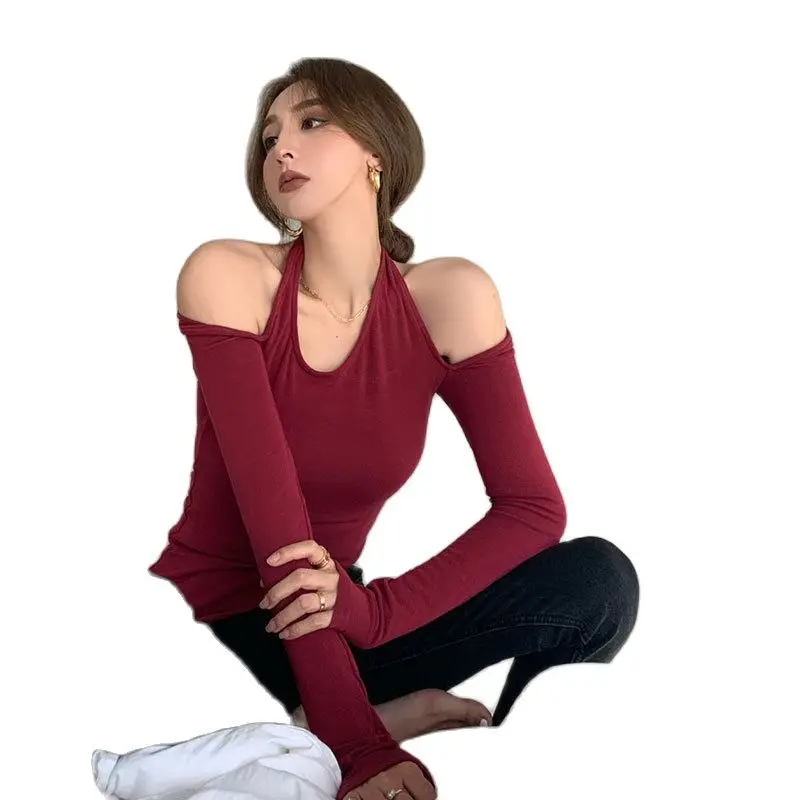 

Europe and the United States sexy hot girl Neck Long Sleeve T-Shirt women's pure desire to resist the elder sister's style