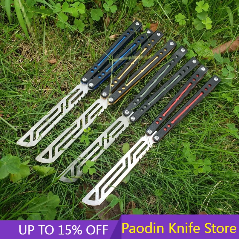 Theone  Nautilus Butterfly Knife Trainer Bushings Channel Black  Aluminum+G10 Handle 440 Blade EDC Pocket Tactical Knife Gift