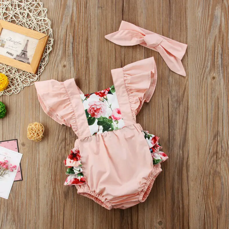 

Новинка, модный детский цветочный комбинезон Pudcoco для девочек, комбинезон, повязка на голову, аксессуары для девочек