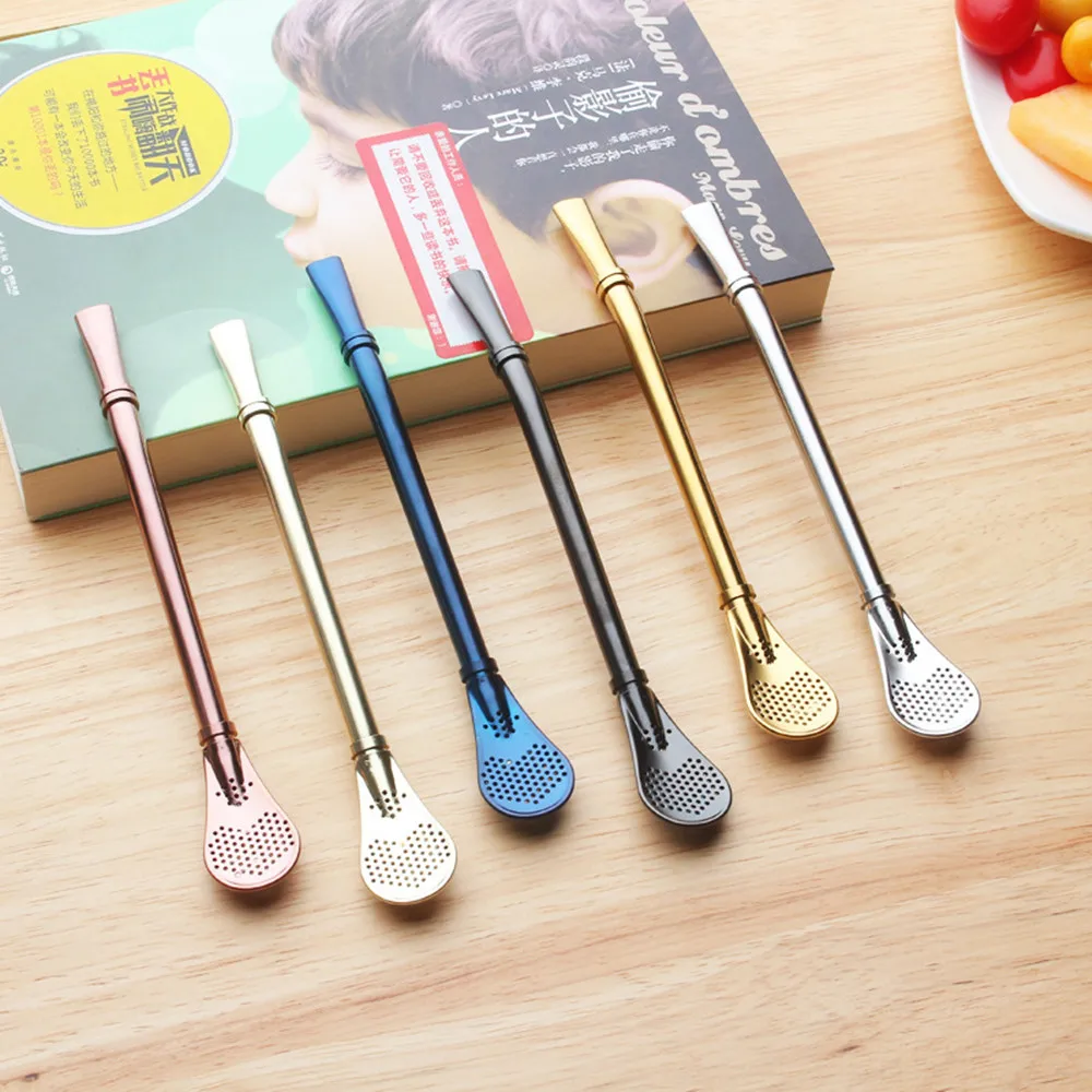 

Spoon Tea Filter Yerba Mate Tea Straws Stainless Steel Drinking Straw Bombilla Gourd Reusable Tea Tools Washable Bar Accessories