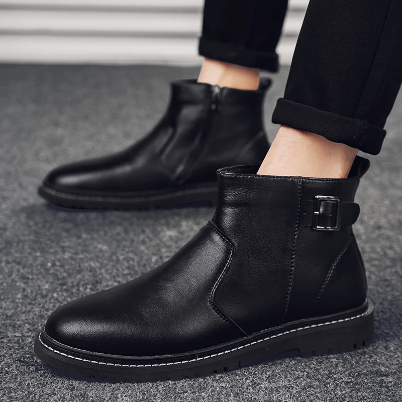 

New Arrival Men's Boots Microfiber Leather Mid-top Shoes Fashion Set Mouth Buckle Boots Man Leisure Work Boots Tooling Boot %