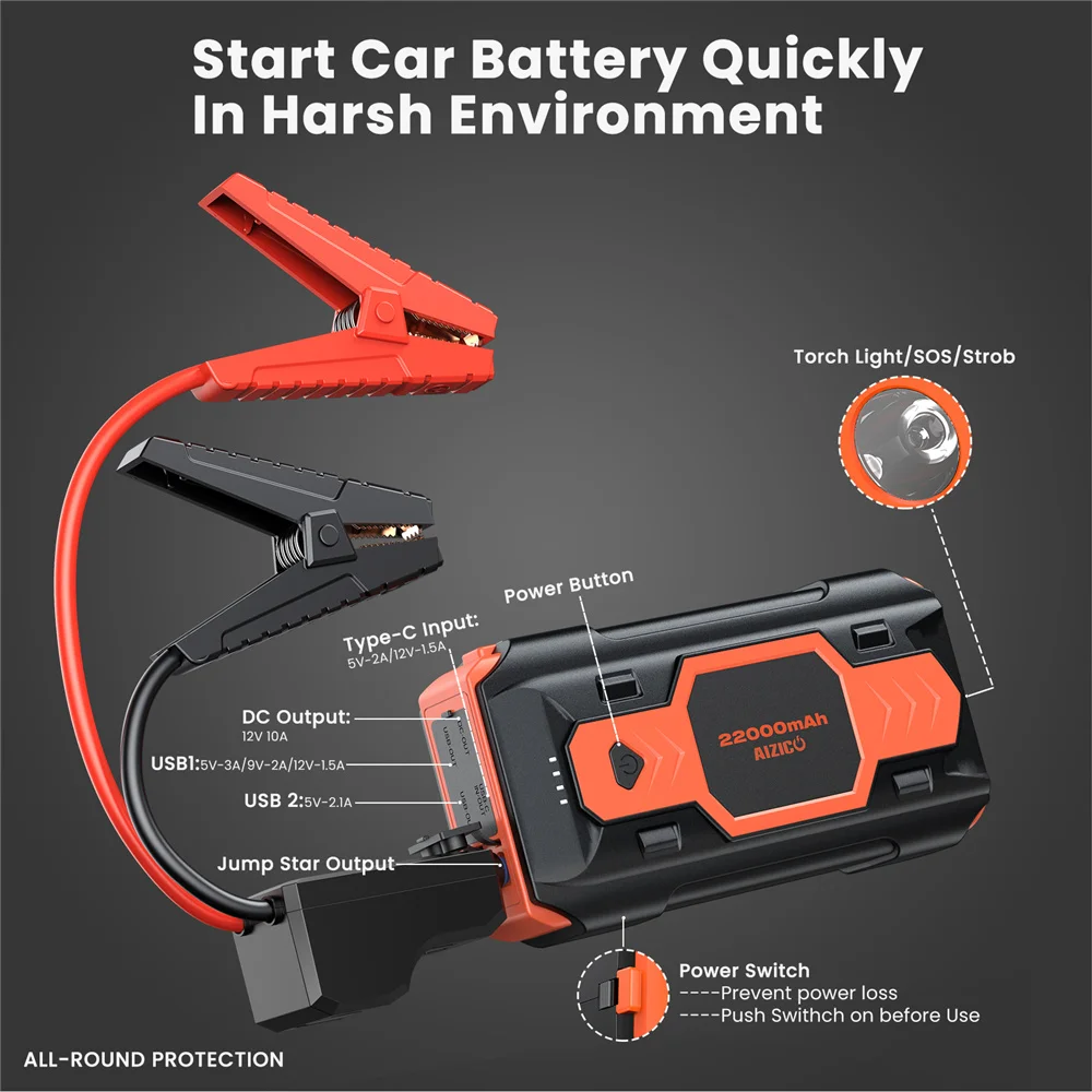 12 В 22000 мАч пусковое устройство электростанция портативная аккумуляторная