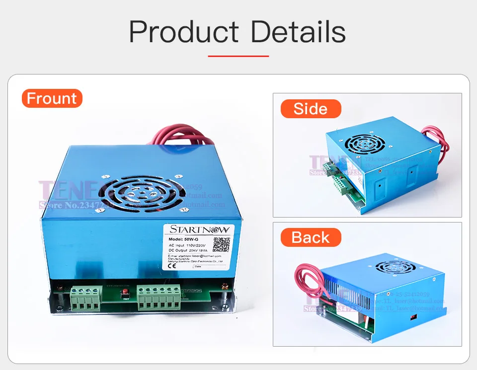 50W-G MYJG-50 45 Вт, 50 Вт, ручная сборка CO2 лазерный Питание 110V 220V универсальный блок питания Co2 лазерный источник для лазерная резка, гравировальный станок