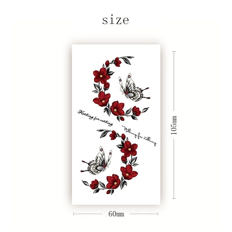 

Red Plum Blossom Butterfly Waterproof Temporary Tattoo Sticker Black English Letters Tattoos Body Art Arm Leg Women Fake Tatoo