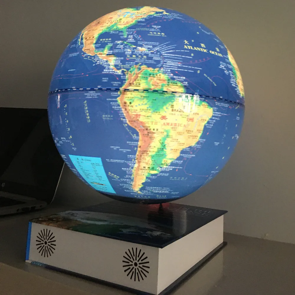 New 12inch Book Shape Magnetic Suspension Globe With Bluetooth Speaker Levitating World Map Festival Gifts Office Desktop Decor