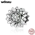 WOSTU подлинное серебро 925 пробы кубический циркон Подсолнух Амулеты Бусы подходят для женщин браслеты оригинальные ювелирные изделия изготовление CQC1507