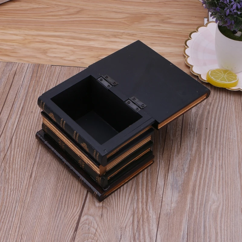 

False Book Box Vintage Wooden Book Jewellery Storage Study Book Ornaments Box R2LE