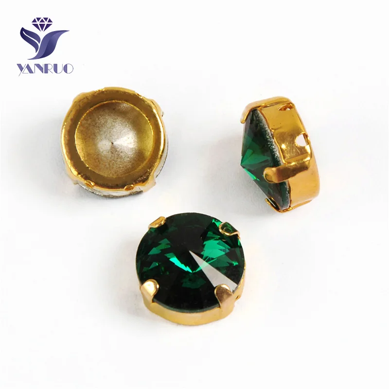 Emerald Yanruo 1122 стакан Rivoli Strass хрустальные маскарадные камни металлическая установка DIY заостренный назад пришить стразы для поделок - Цвет: Emerald