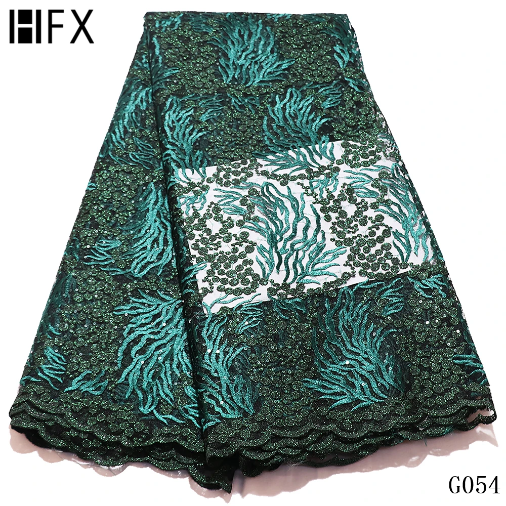 HFX африканская кружевная ткань с блестками, высокое качество, нигерийская кружевная ткань, королевские синие французские вечерние кружевные ткани с цветами F2182