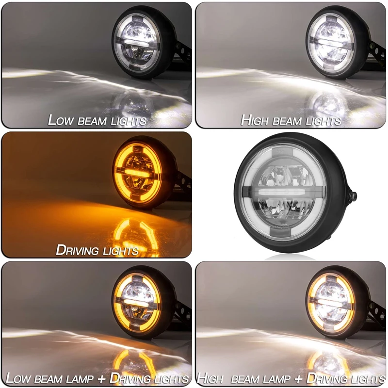 

12V Universal Motorcycle Head Light Lamp 7.5 Inch Motorbike Refit Headlight Black Round Assembly