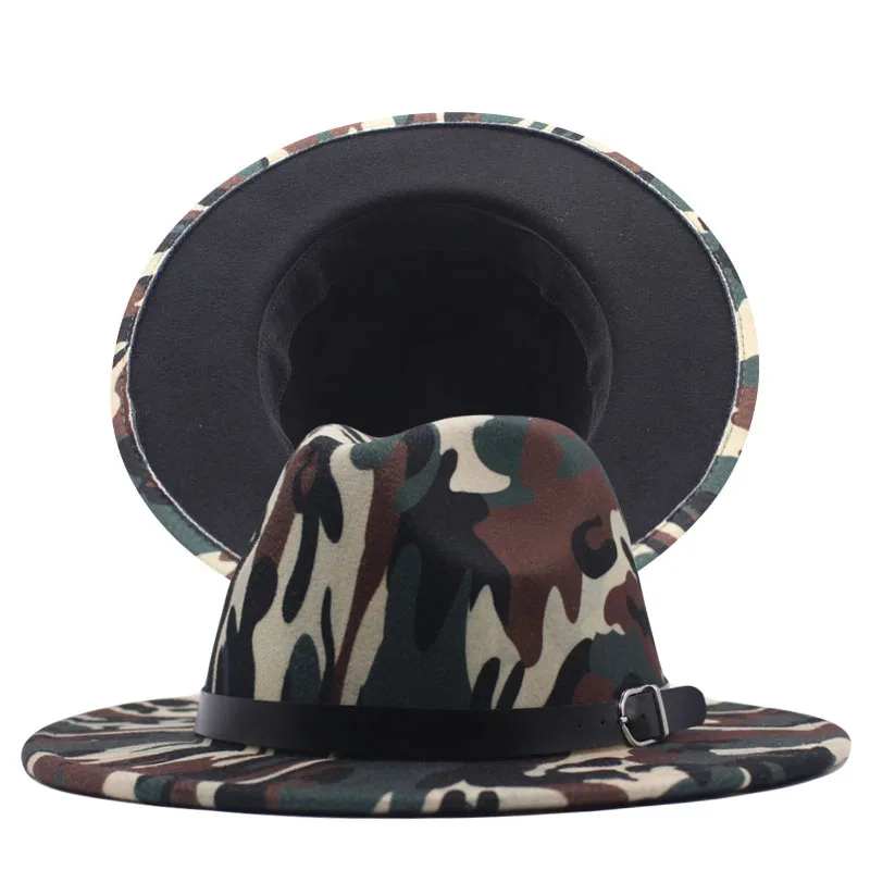 Осенняя Женская фетровая шляпа Winte мужские модные камуфляжные шапки джазовая