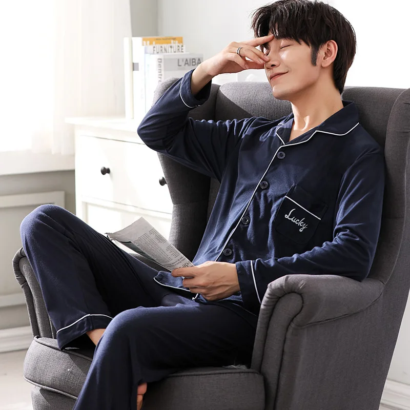 Мужская Хлопковая пижама LYun серый Домашний Светильник с длинными рукавами