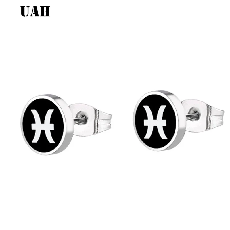 

UAH 2019 Best selling NEW Women Fashion Simple Silver Black Stud Earring Punk Rock Retro Circle Earring Piercing