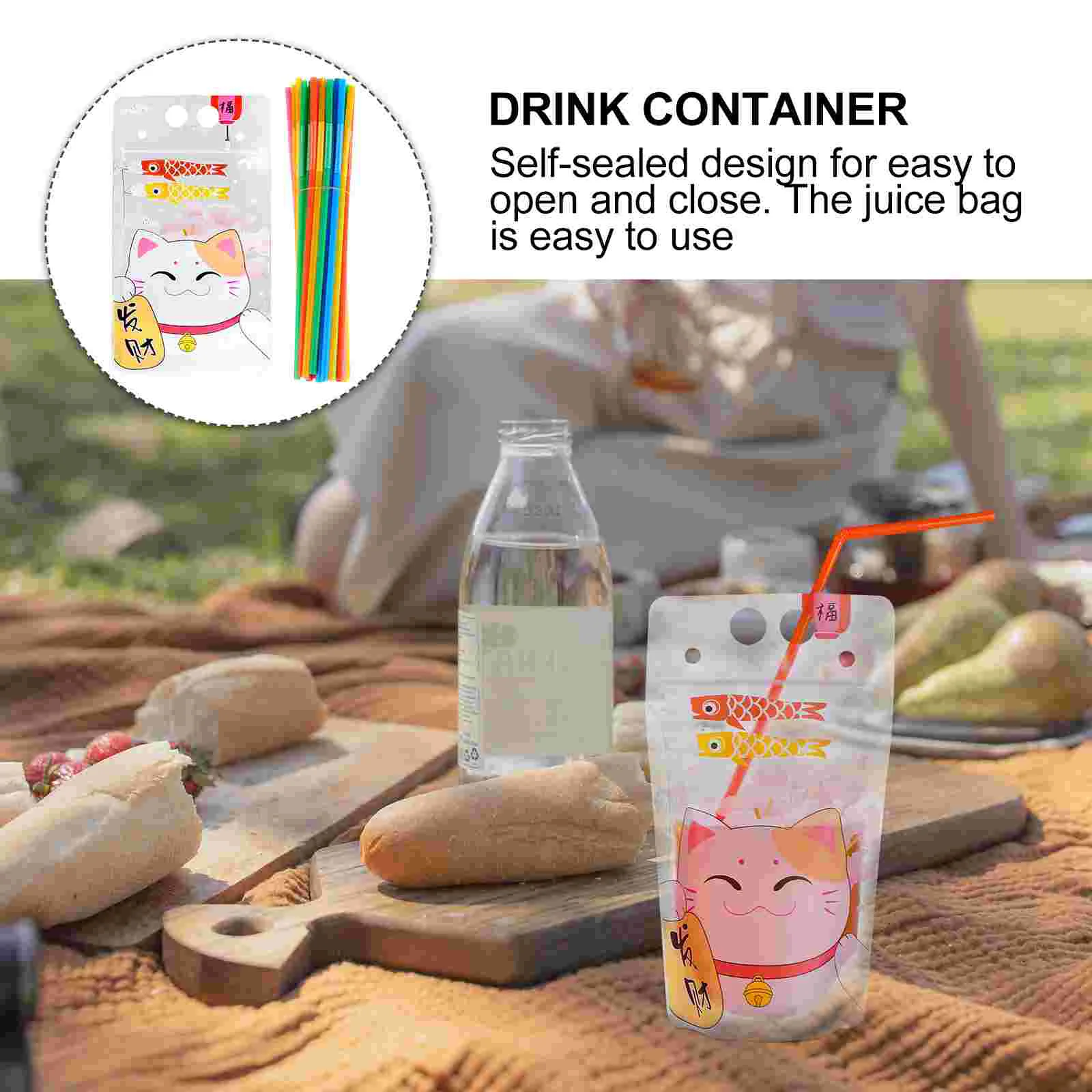 

50pcs Drink Bag with Drink Straws Self-sealed Frosted Portable Drink Bag