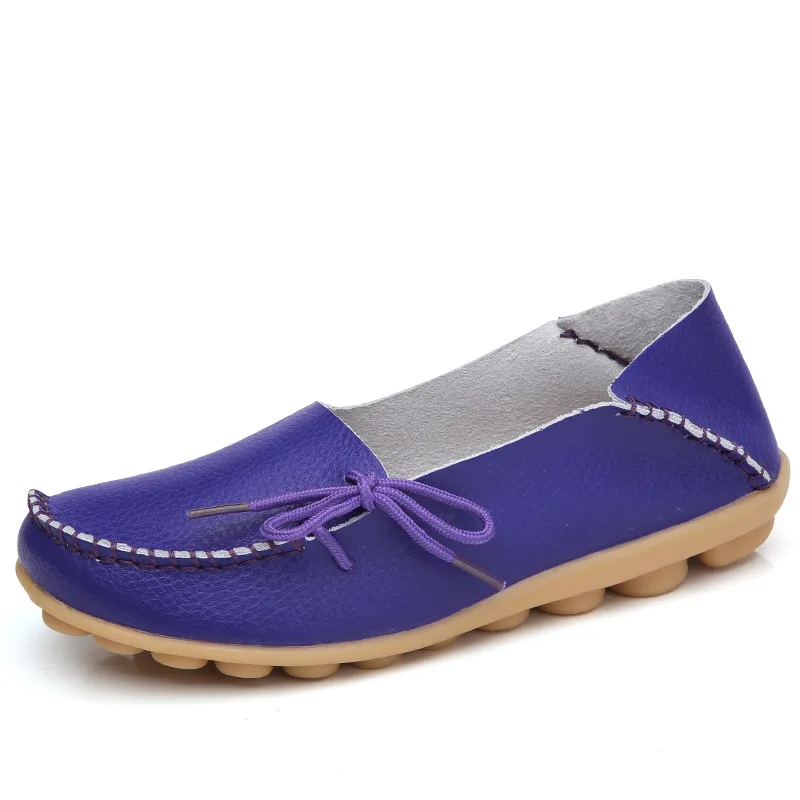 

New Moccasins Women Flats 2020 Autumn Woman Loafers Genuine Leather Female Shoes Slip On Ballet Bowtie Women's Shoe Size 35-44