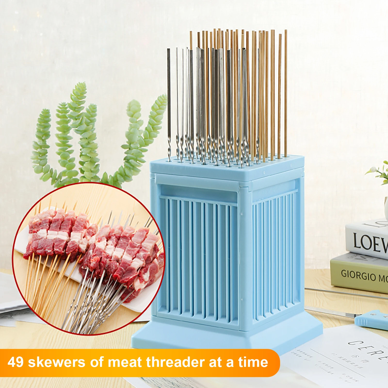 

Plastic 49 Holes Meat Skewer Kebab Maker Box Barbecue Skewer Kitchen Accessory Meat Skewers Machine BBQ Accessories