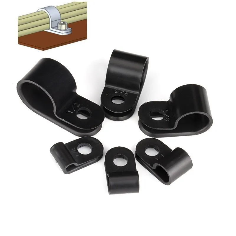 

100Pcs R-Type wire fixed clamp Hose Fastener Nylon line cable Mounting clips for home office wire organizer Electrical Fittings