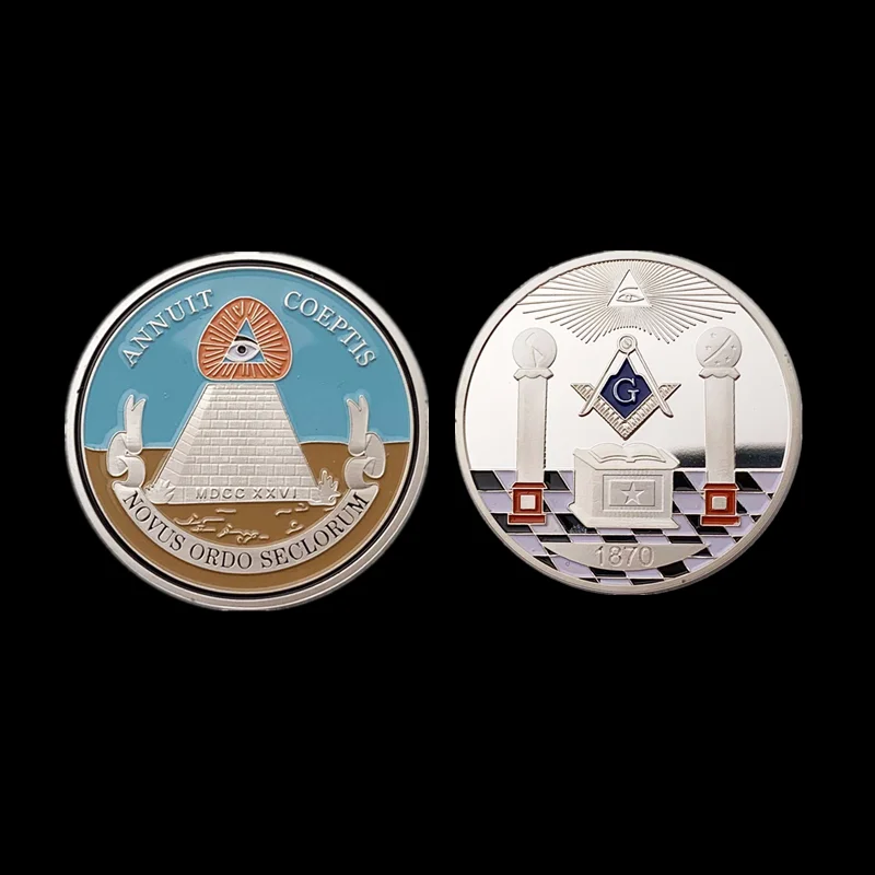 

Hot Masonic Challenge Coin Silver Plated Coin European Masonic Freemasonry Brotherhood Round Double Commemorative Coins Gift
