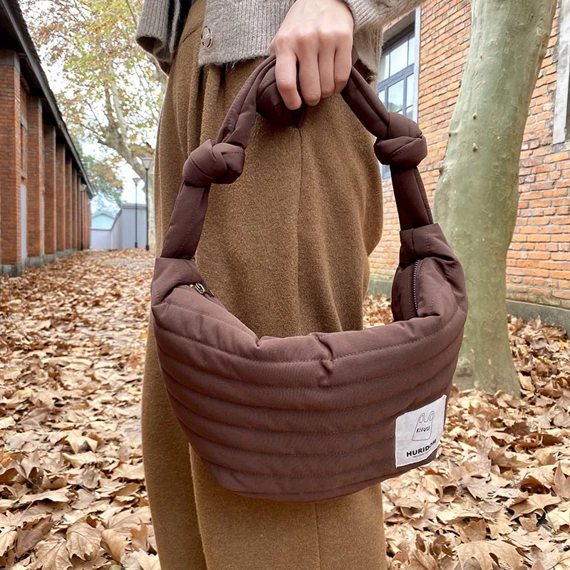 

Дизайнерские дамские сумочки, вместительная сумка-хобо через плечо из пуха и хлопка, повседневные женские сумки на плечо, зима 2021