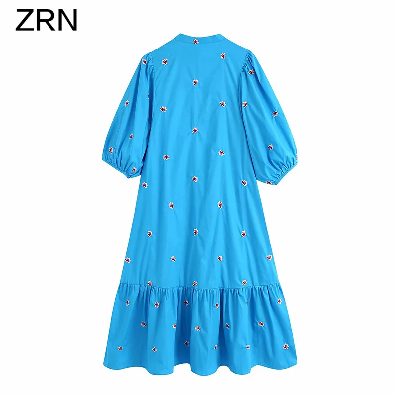 ZRN женское многослойное платье с цветочной вышивкой и круглым вырезом летнее