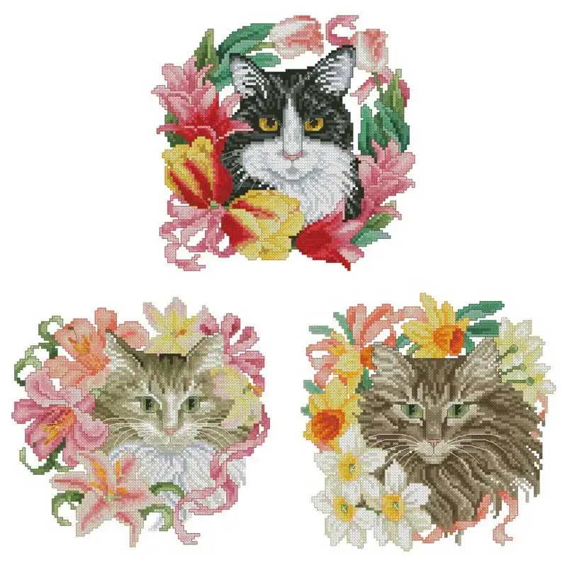 

Цветочные узоры с кошками, вышивка крестиком 11CT 14CT 18CT, наборы для китайского вышивания крестиком «сделай сам», наборы для вышивки