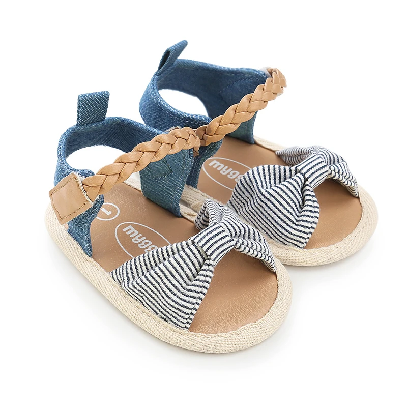 Sandalias de verano para ni&ntilde;a, zapatos antideslizantes de fondo suave, decoraci&oacute;n tejida con lazo, Kawai, para primeros pasos-4