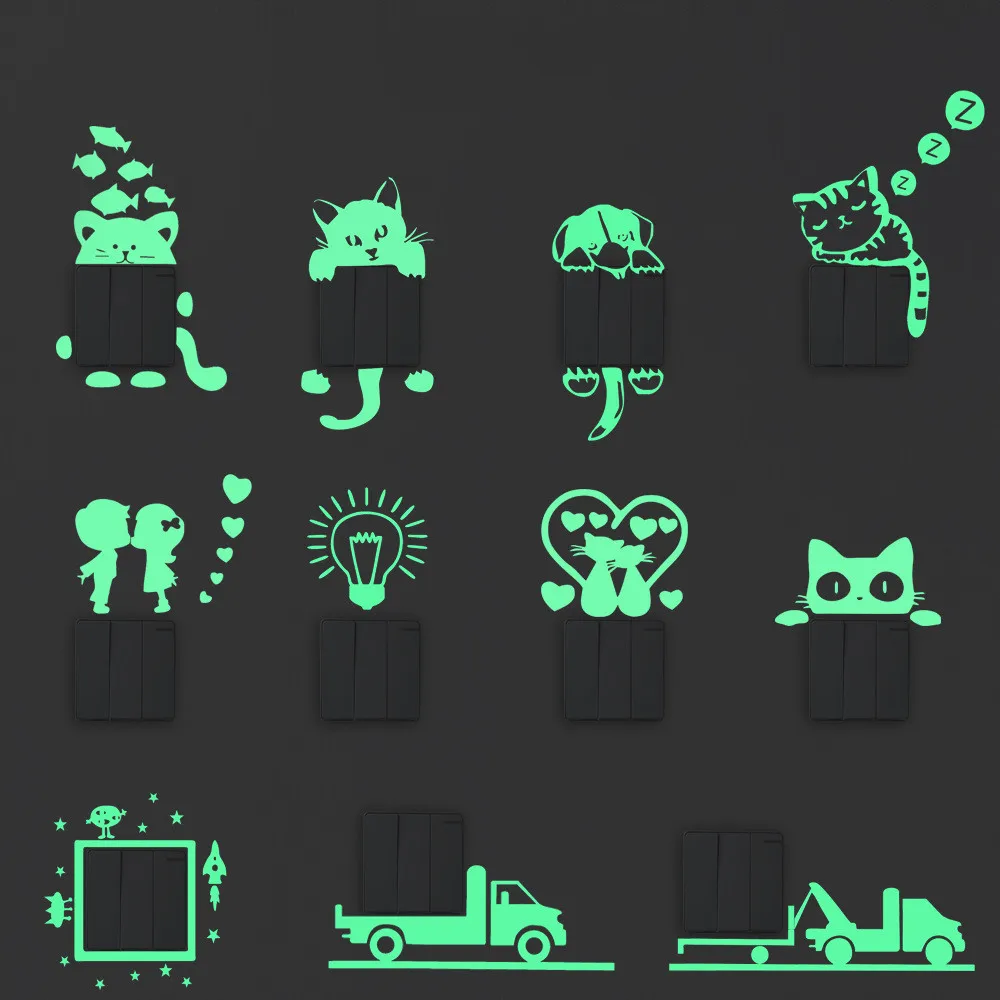 

Светящийся выключатель в виде кошки, настенные наклейки, украшение для дома, выходное освещение, виниловые заглушки для детской спальни, на...