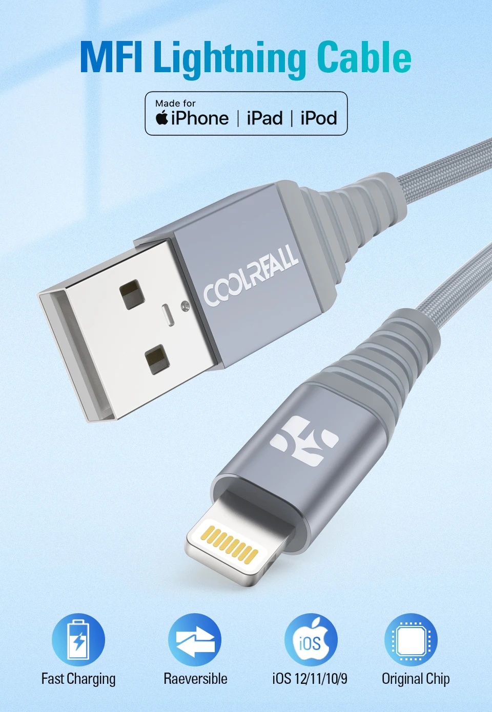 Coolreall MFi кабель Lightning USB быстрая зарядка для iPhone Apple кабель для зарядки данных для телефона X XS Max XR 8 7 6S 6 Plus 5S SE 5