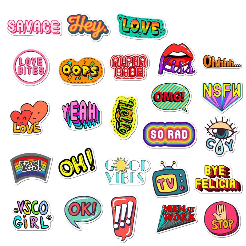 50pcs set english words sticker decal surprise short sentence pegatina diy for pc phone skateboard bicycle laptop stickers free global shipping