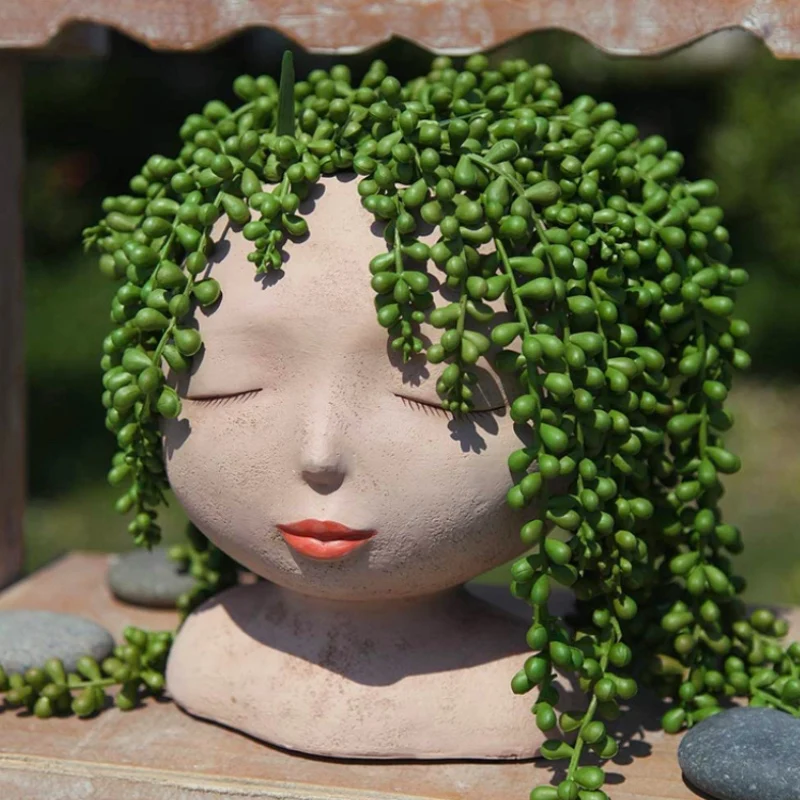 

Ceramic Head Vase Ikebana Vase Flower Pot Character Human Face Vase Resin Succulent Plant Pots Portrait Tabletop Balcony Vase