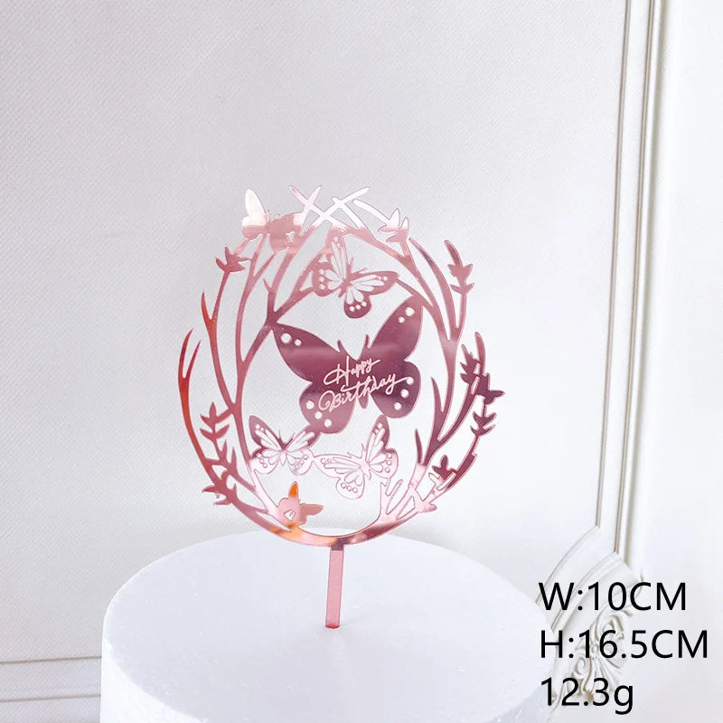 Adorno para tarta de Feliz Cumplea&ntilde;os de mariposa, decoraci&oacute;n para tarta de fiesta de cumplea&ntilde;os de ni&ntilde;o y ni&ntilde;a, de acr&iacute;lico, para pastel de Baby Shower, postre-0